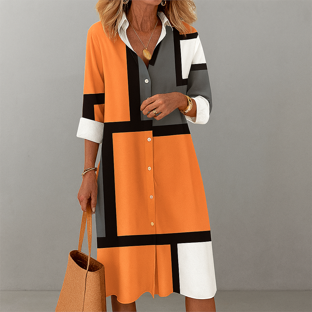 Geometric Pattern Occasion Button Shirt Dress for Women