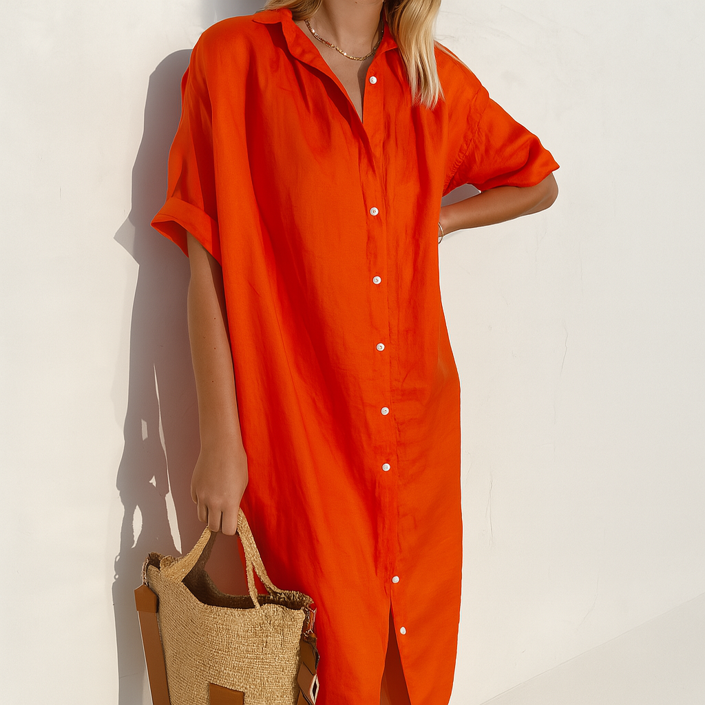 Women’s Classic Versatile Outdoor Linen Shirt Dress
