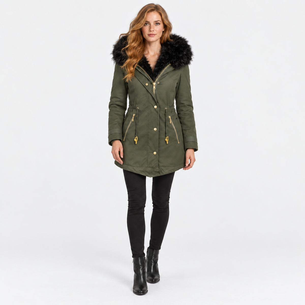 NAJAS | Women’s Faux Fur Collar Coat Polyester Thick Winter Outerwear