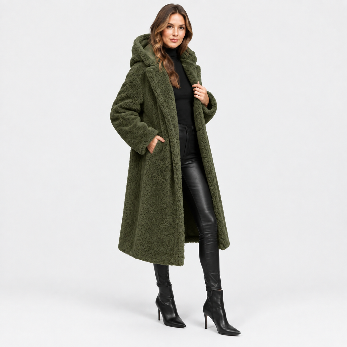 NAJAS | Women’s Teddy Coat Faux Fleece Hooded Long Winter Outerwear