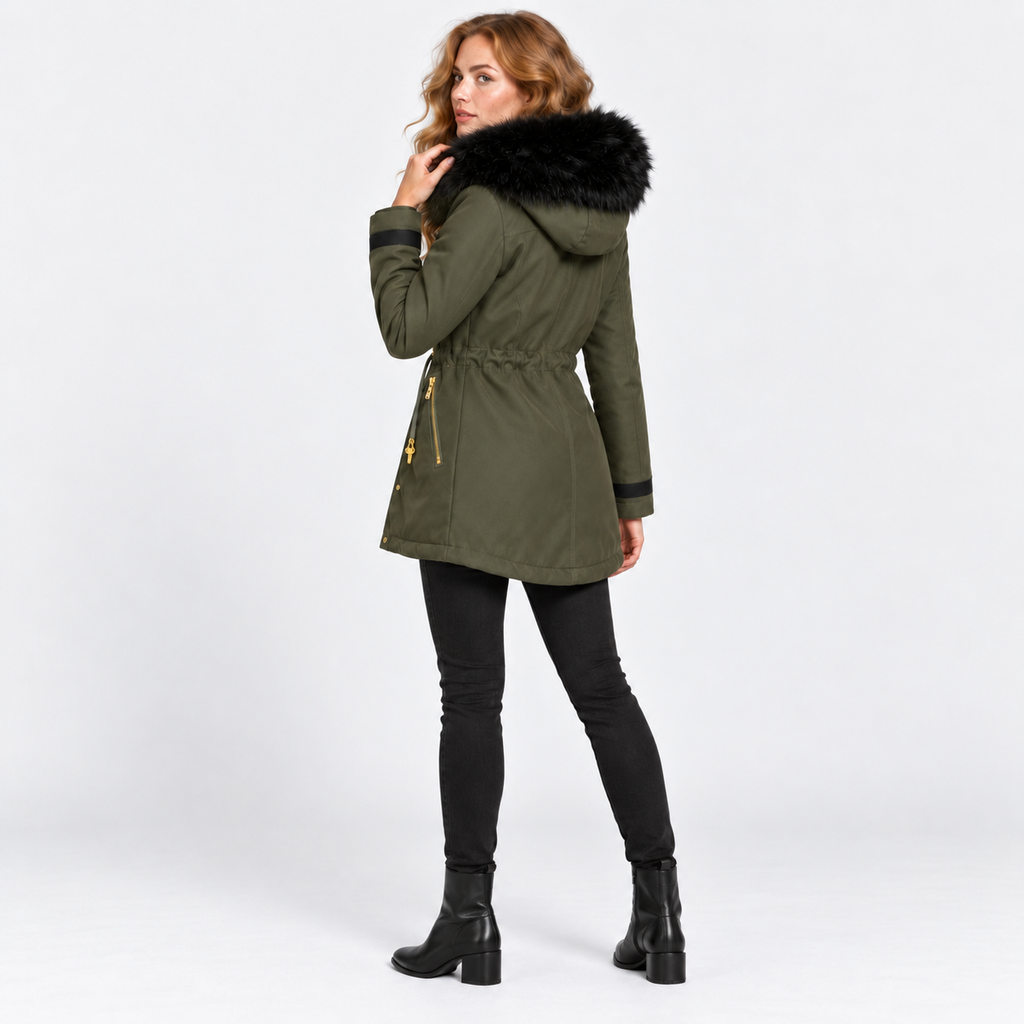 NAJAS | Women’s Faux Fur Collar Coat Polyester Thick Winter Outerwear