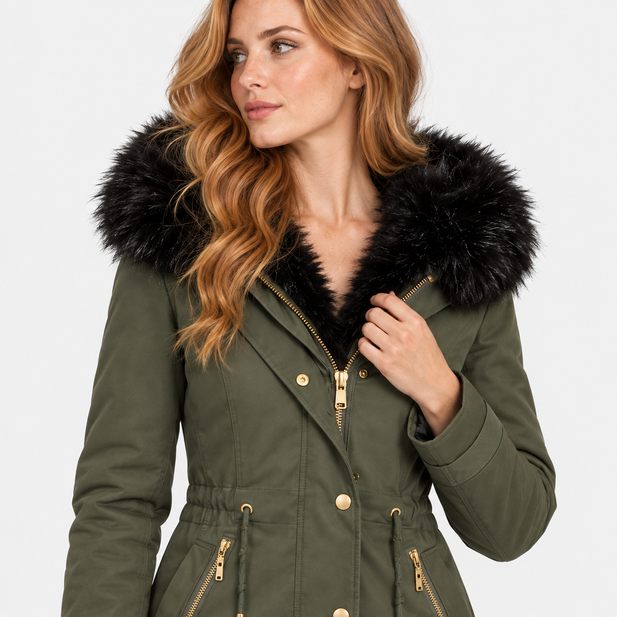 NAJAS | Women’s Faux Fur Collar Coat Polyester Thick Winter Outerwear