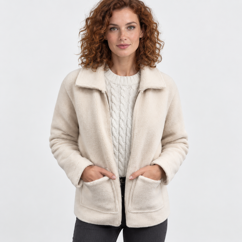 NAJAS | Women’s Zipper Jacket Polyester Lapel Collar Casual Winter Coat