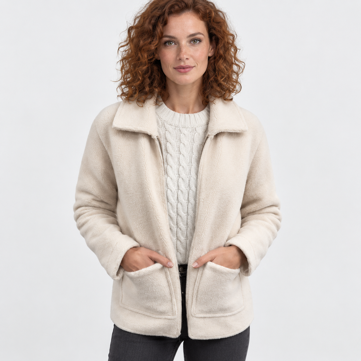 NAJAS | Women’s Zipper Jacket Polyester Lapel Collar Casual Winter Coat