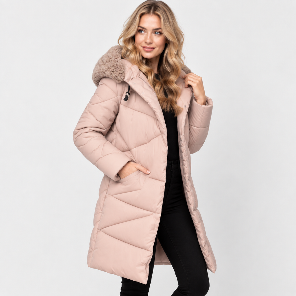 NAJAS | Women’s Mid Length Winter Coat Elegant Commuter Jacket with Pockets