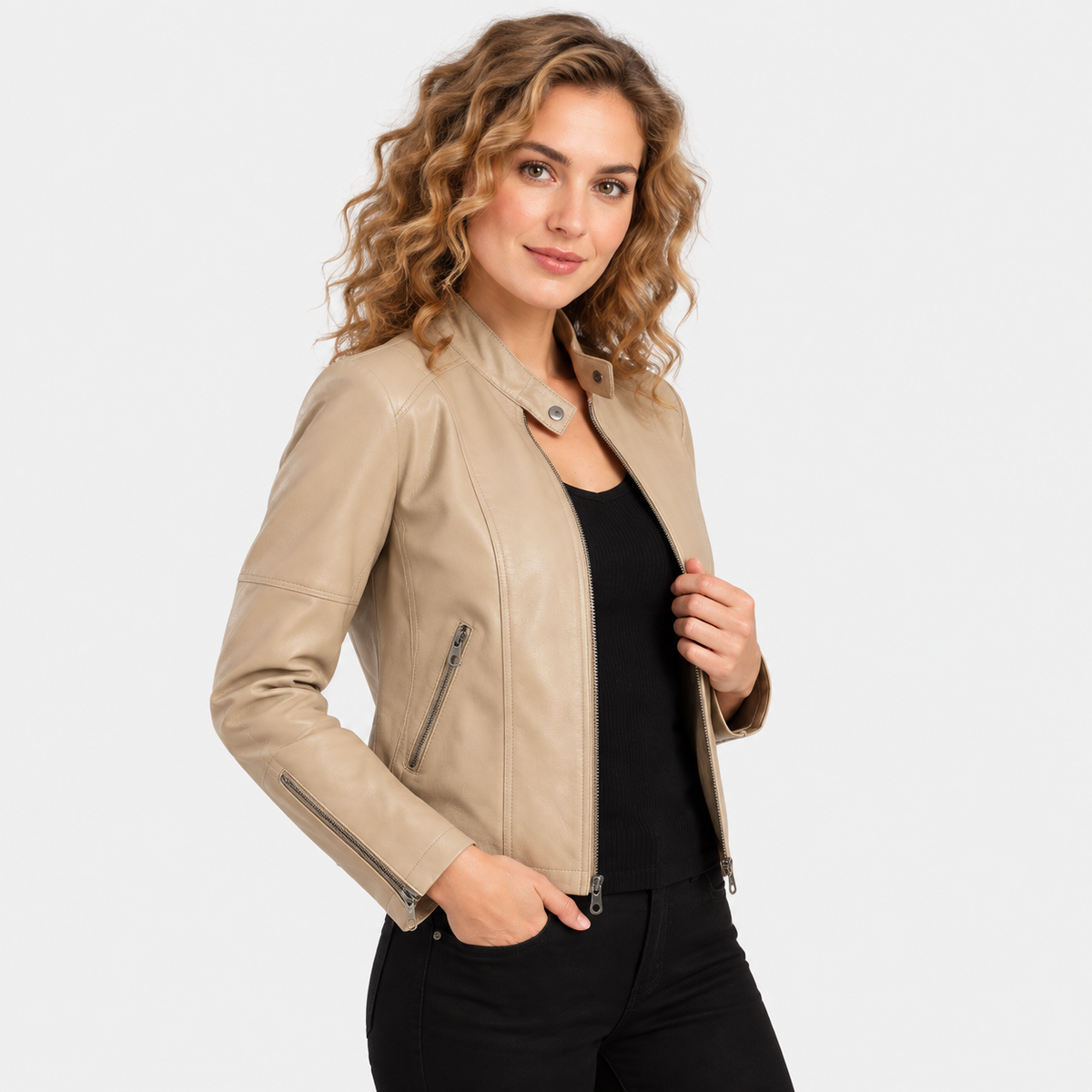 NAJAS | Women’s Leather Jacket Soft Leather Classic Fit Casual Outerwear