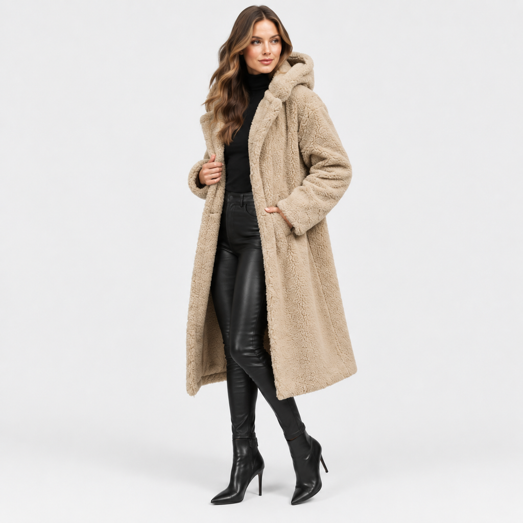 NAJAS | Women’s Teddy Coat Faux Fleece Hooded Long Winter Outerwear