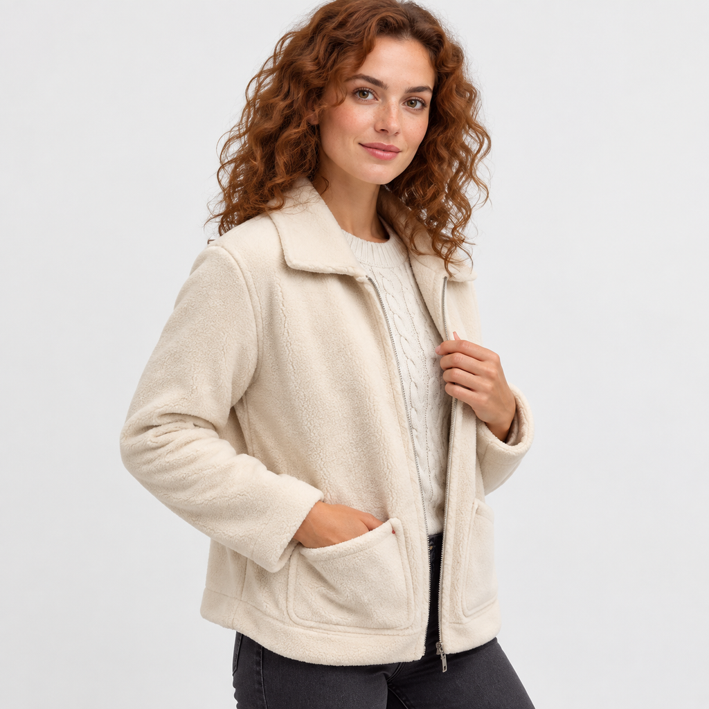 NAJAS | Women’s Zipper Jacket Polyester Lapel Collar Casual Winter Coat