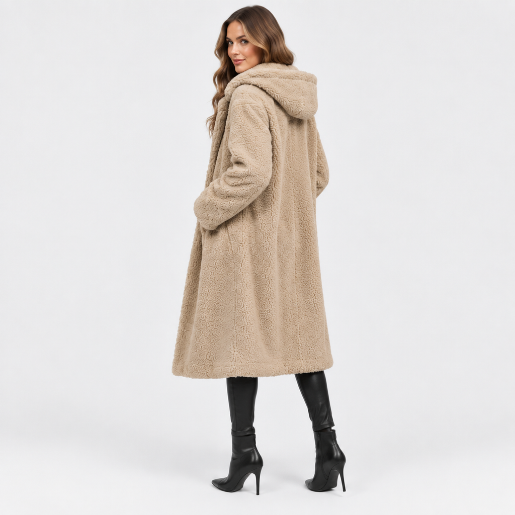 NAJAS | Women’s Teddy Coat Faux Fleece Hooded Long Winter Outerwear