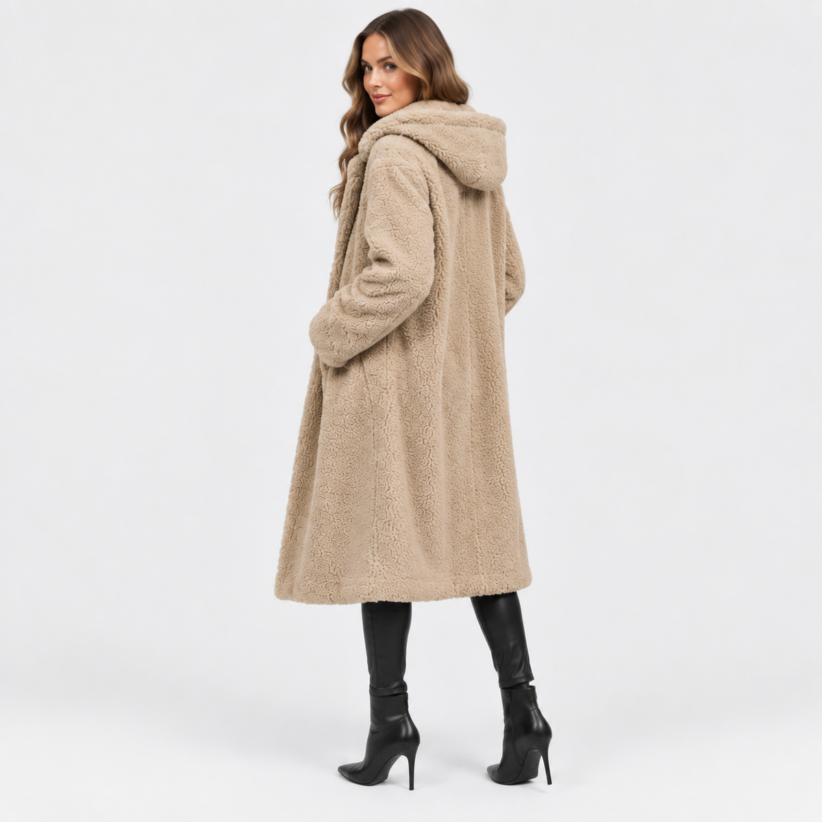 NAJAS | Women’s Teddy Coat Faux Fleece Hooded Long Winter Outerwear