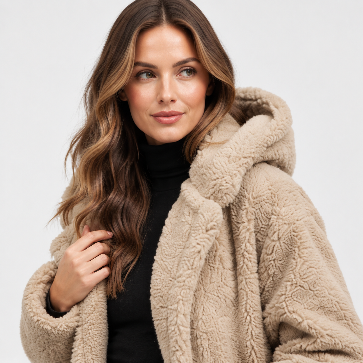 NAJAS | Women’s Teddy Coat Faux Fleece Hooded Long Winter Outerwear