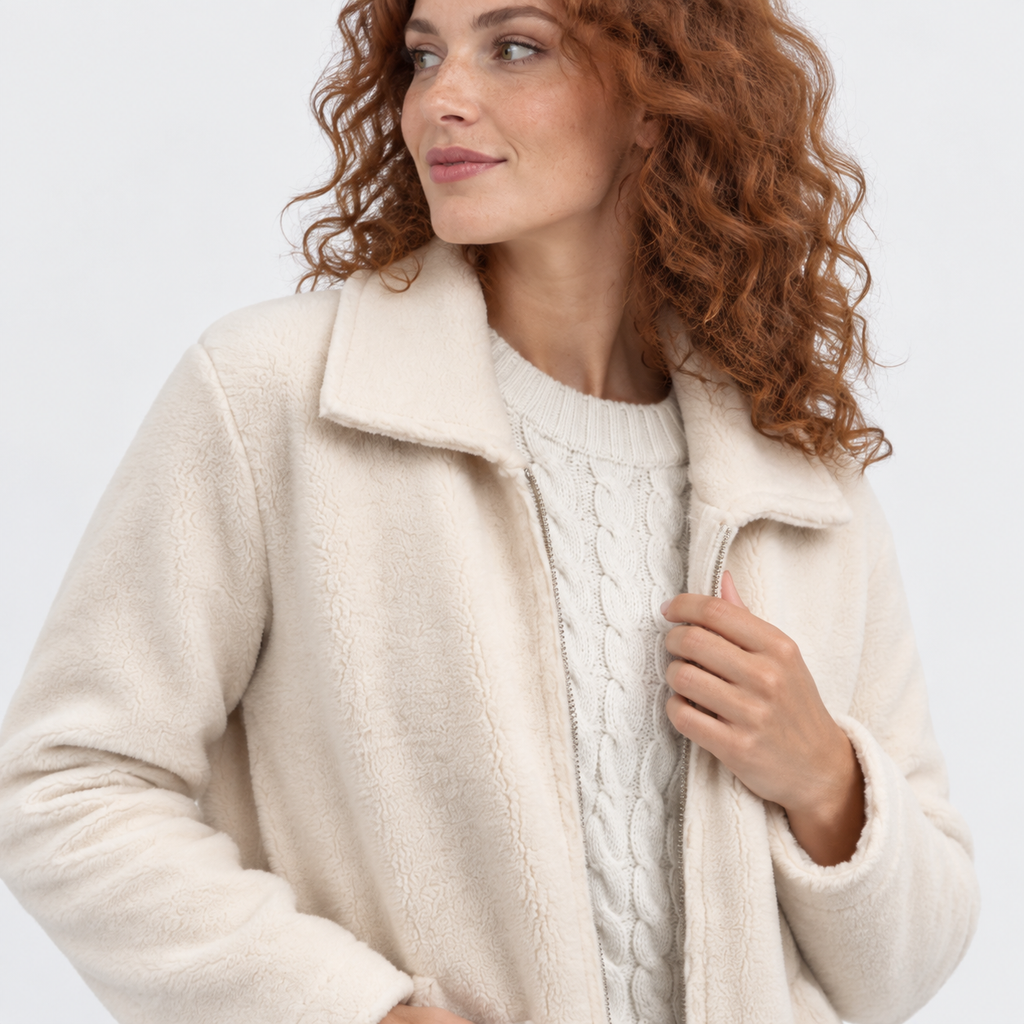 NAJAS | Women’s Zipper Jacket Polyester Lapel Collar Casual Winter Coat