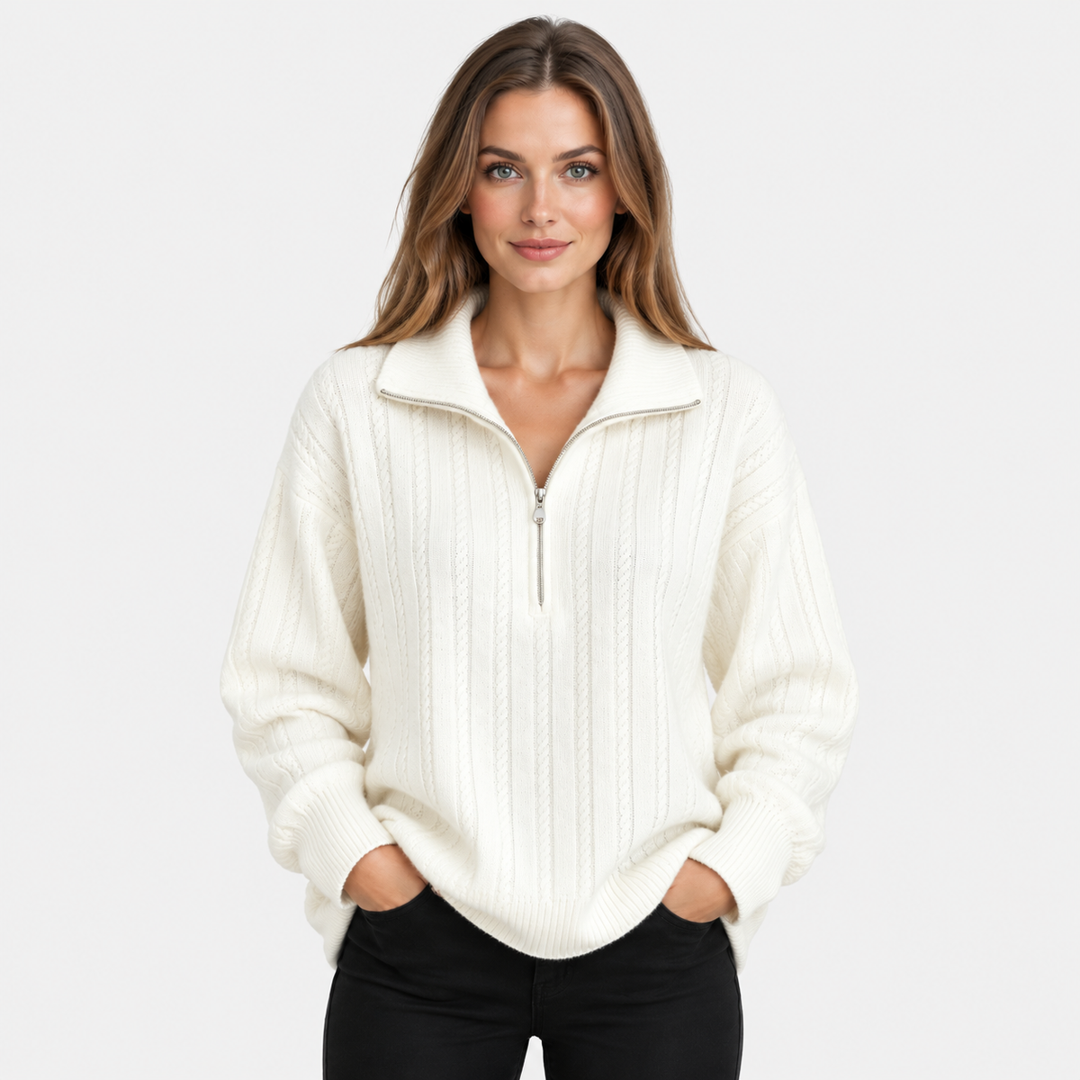 NAJAS | Women’s Knit Sweater Zip Up Pullover Thick Warm Casual Top