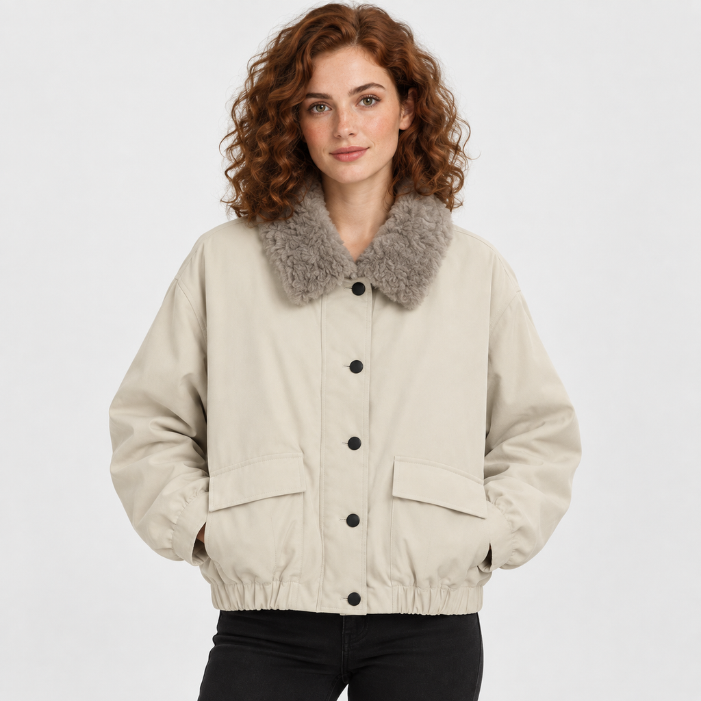 NAJAS | Women’s Fur Collar Jacket Vintage Winter Warm Short Outerwear