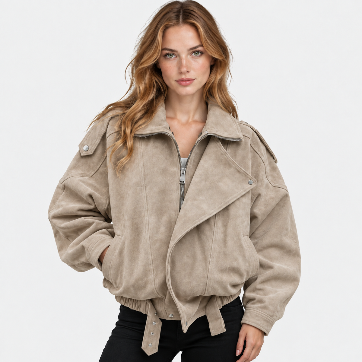 NAJAS | Women’s Short Lapel Jacket Loose Fit Casual Fall Outerwear