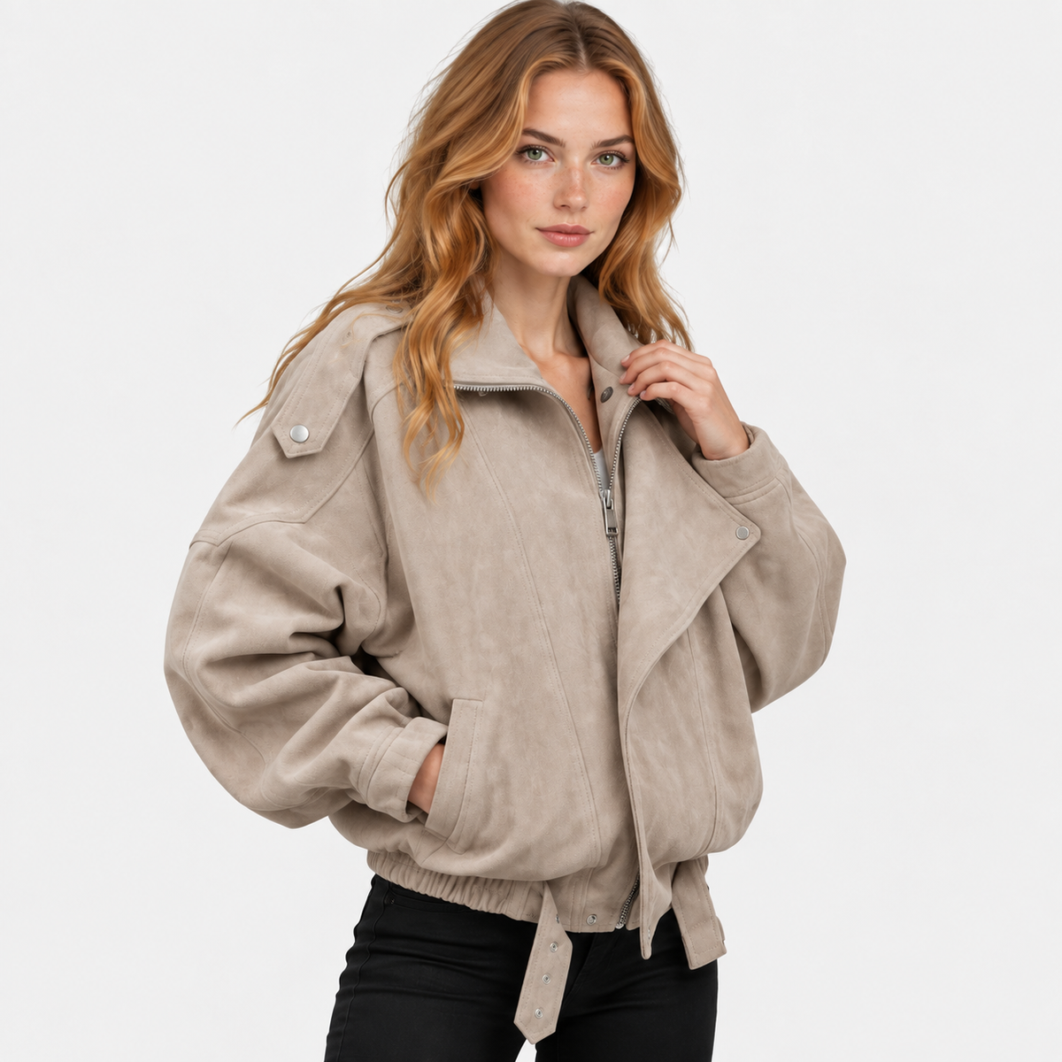 NAJAS | Women’s Short Lapel Jacket Loose Fit Casual Fall Outerwear