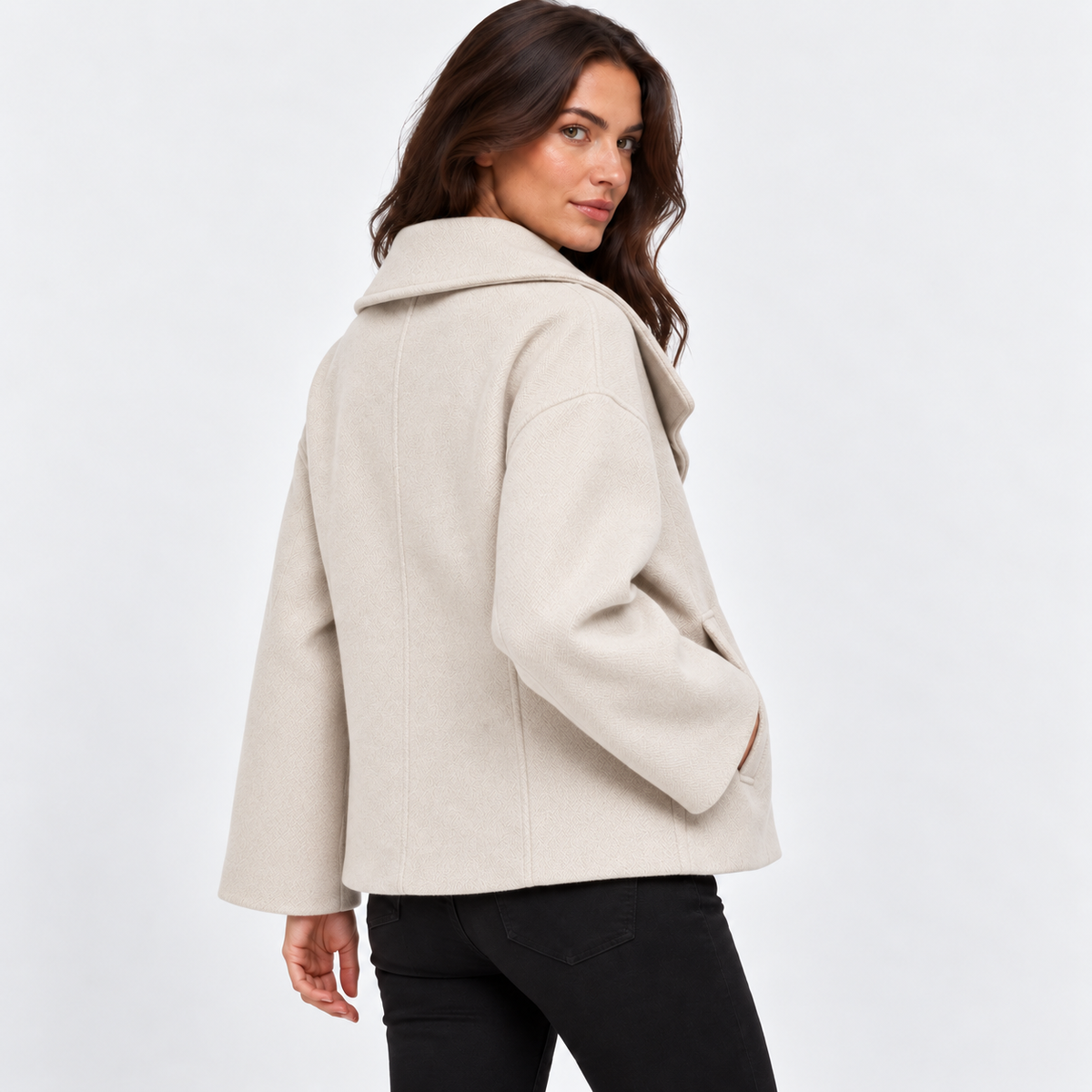 NAJAS | Women’s Double Breasted Coat Stand Collar Elegant Outerwear