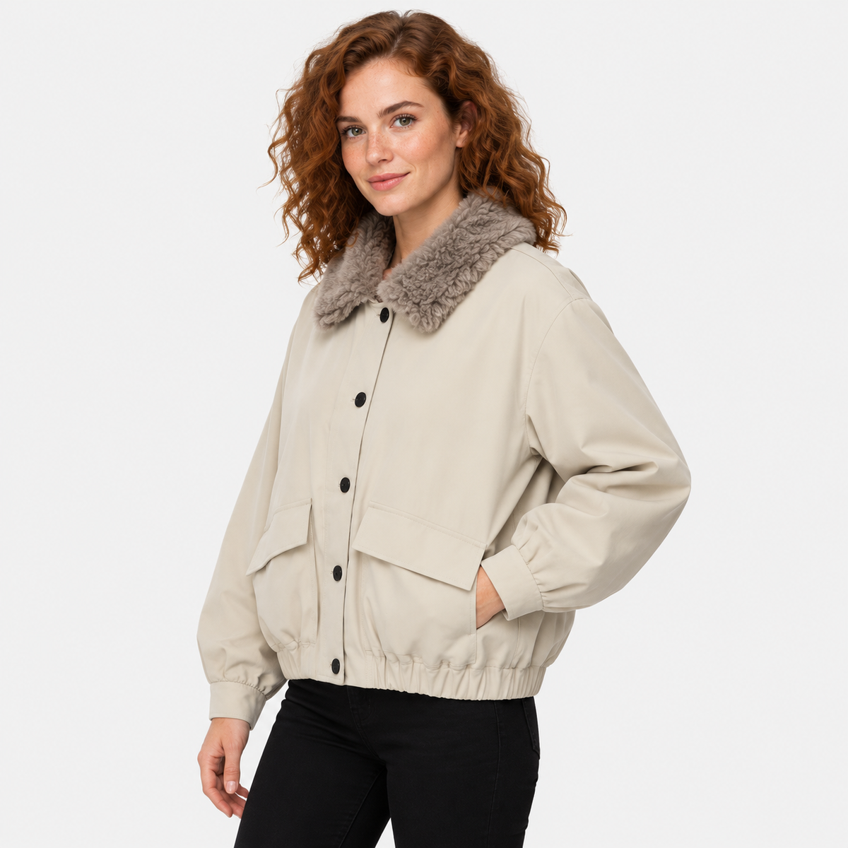 NAJAS | Women’s Fur Collar Jacket Vintage Winter Warm Short Outerwear