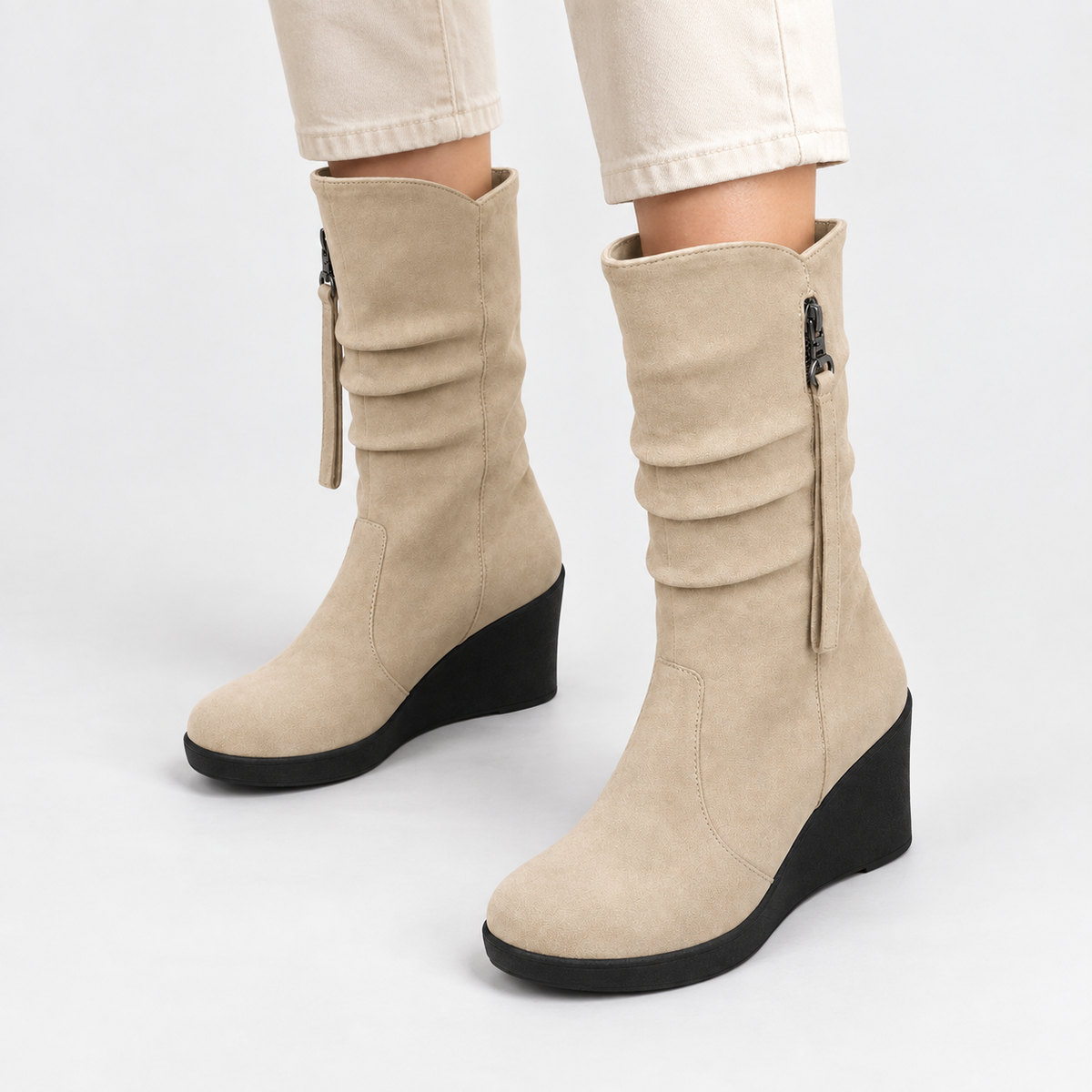 NAJAS | Women’s Suede Chelsea Boots Wedge Heel Waterproof Platform Shoes