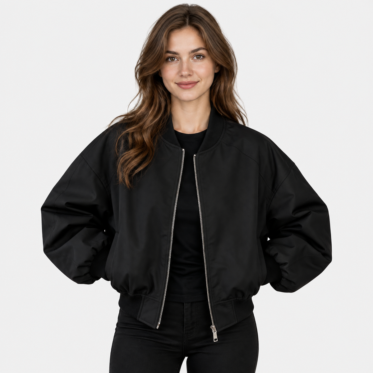 NAJAS | Women’s Solid Color Jacket Rabbit Fur Detail Long Sleeve Coat