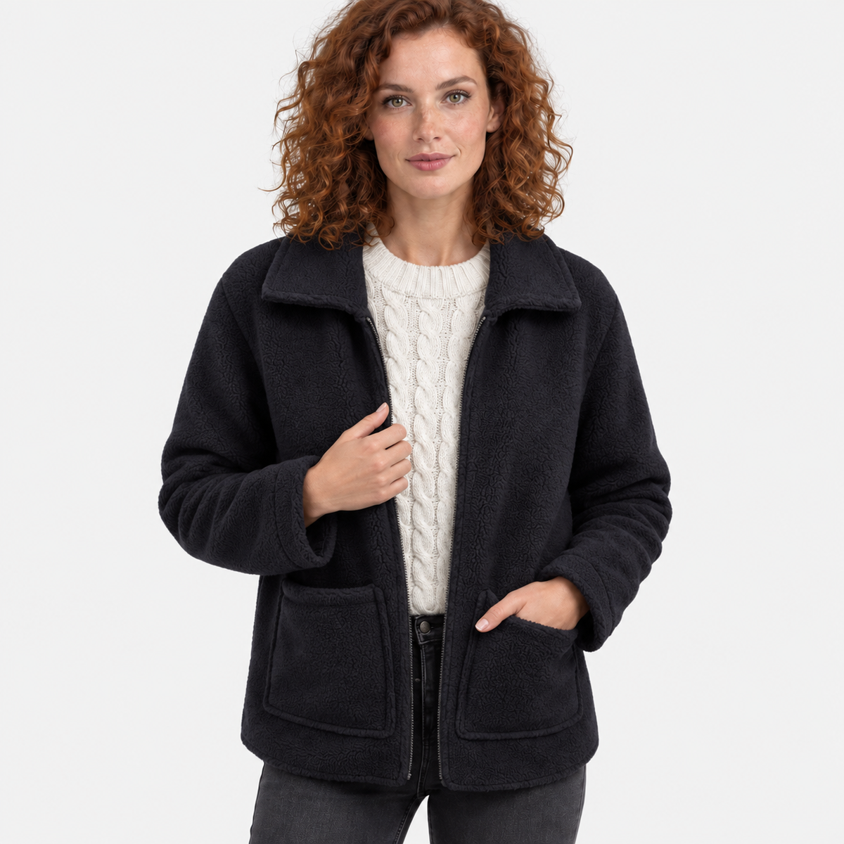 NAJAS | Women’s Zipper Jacket Polyester Lapel Collar Casual Winter Coat