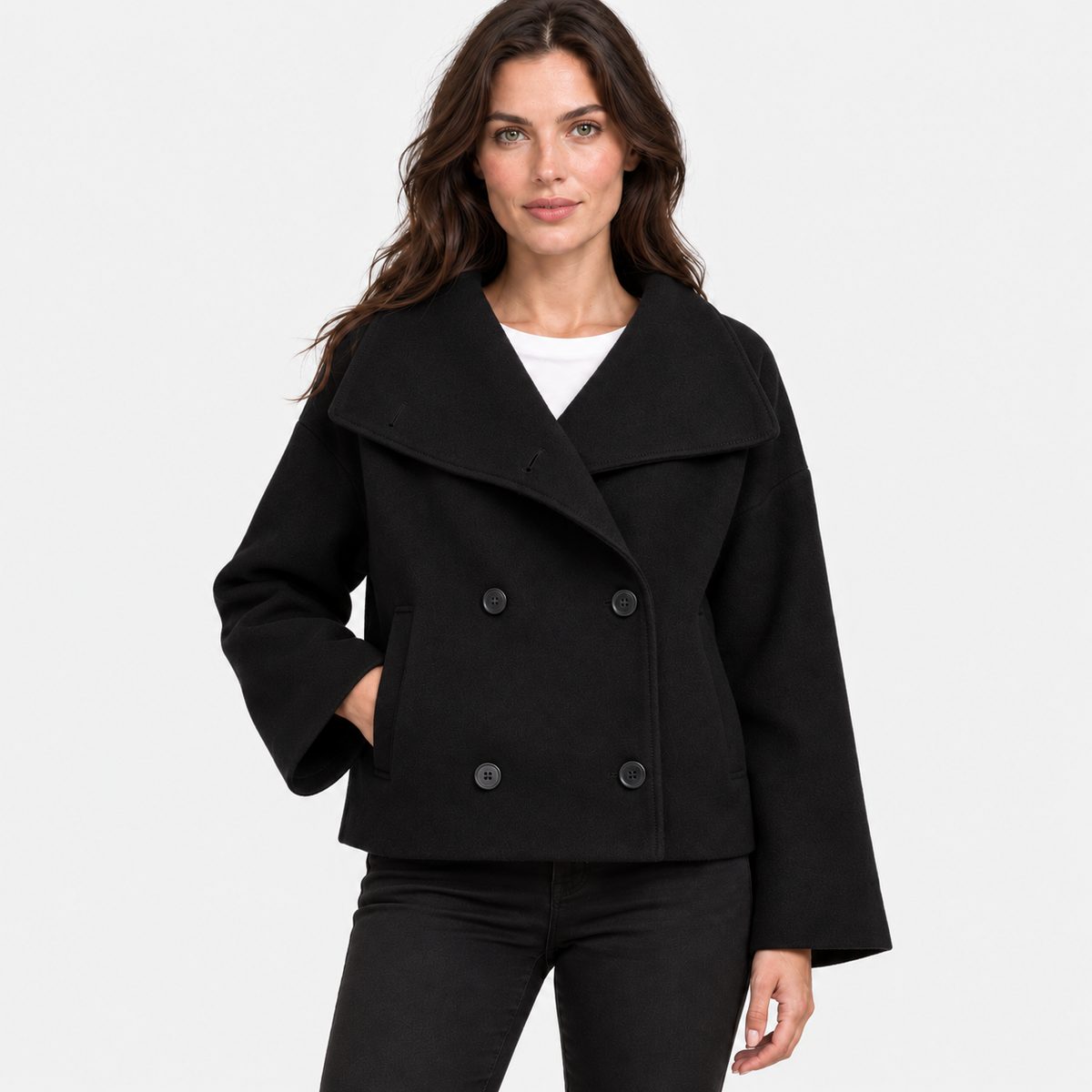 NAJAS | Women’s Double Breasted Coat Stand Collar Elegant Outerwear