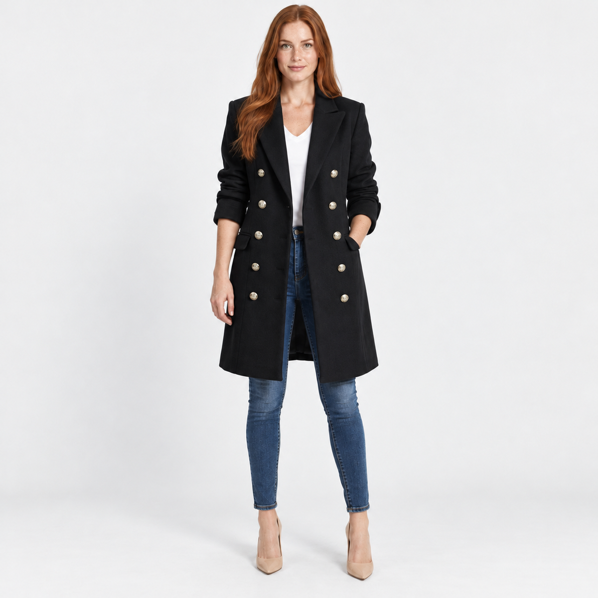 NAJAS | Women's Mid Length Trench Coat Slim Fit Elegant Casual Jacket