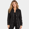 NAJAS | Women's Black Ripped Denim Jacket with Loose Fit
