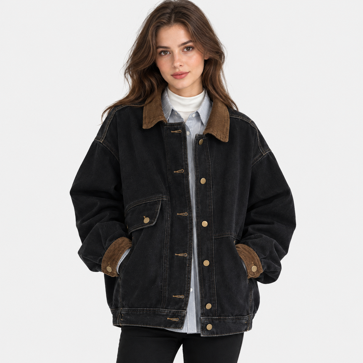 NAJAS | Women's Vintage Denim Jacket with Single Breasted Closure