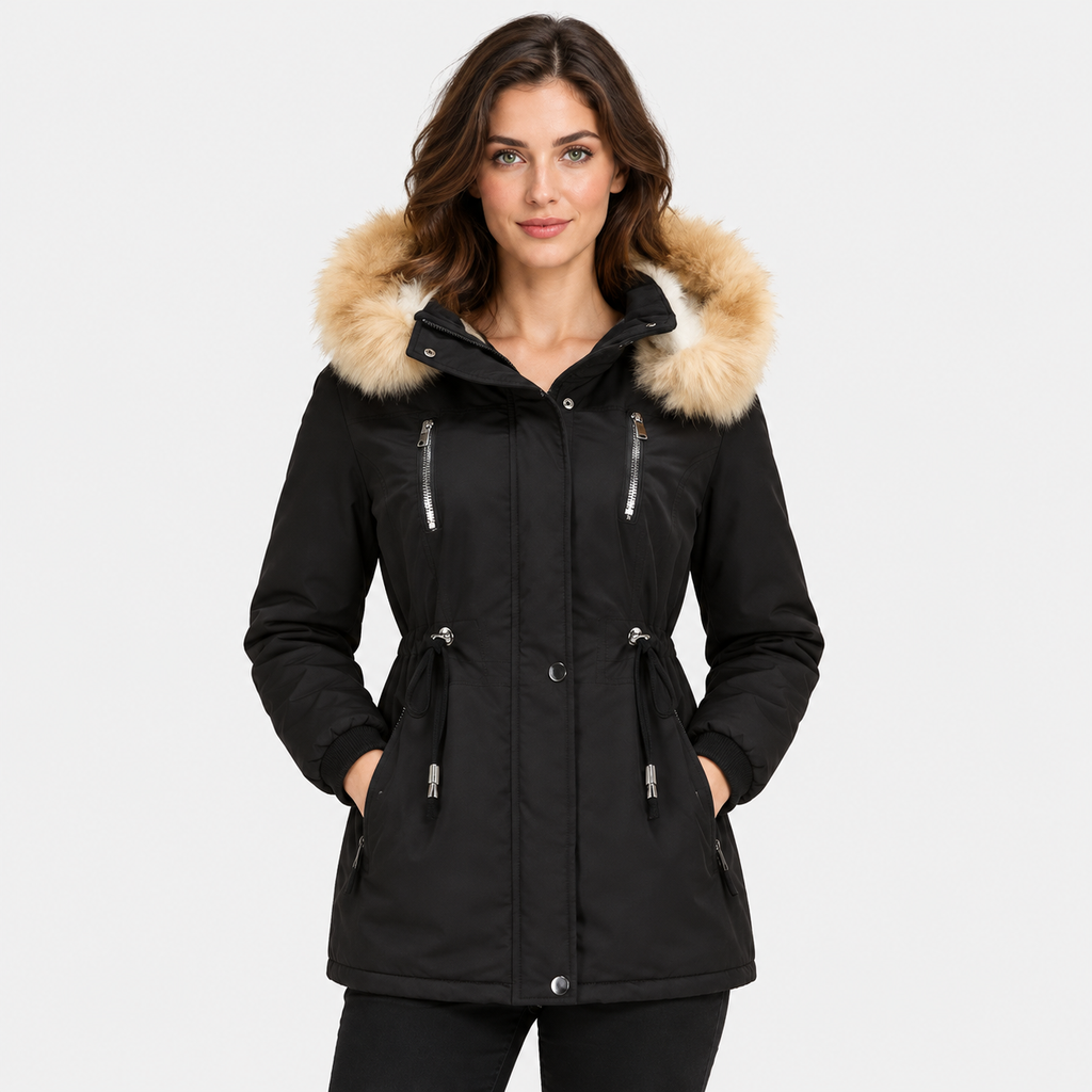 NAJAS | Women's Long Winter Coat with Detachable Hood and Faux Fur Collar