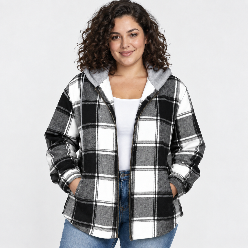 NAJAS | Women’s Plaid Shacket Hooded Button Up Fall Casual Jacket