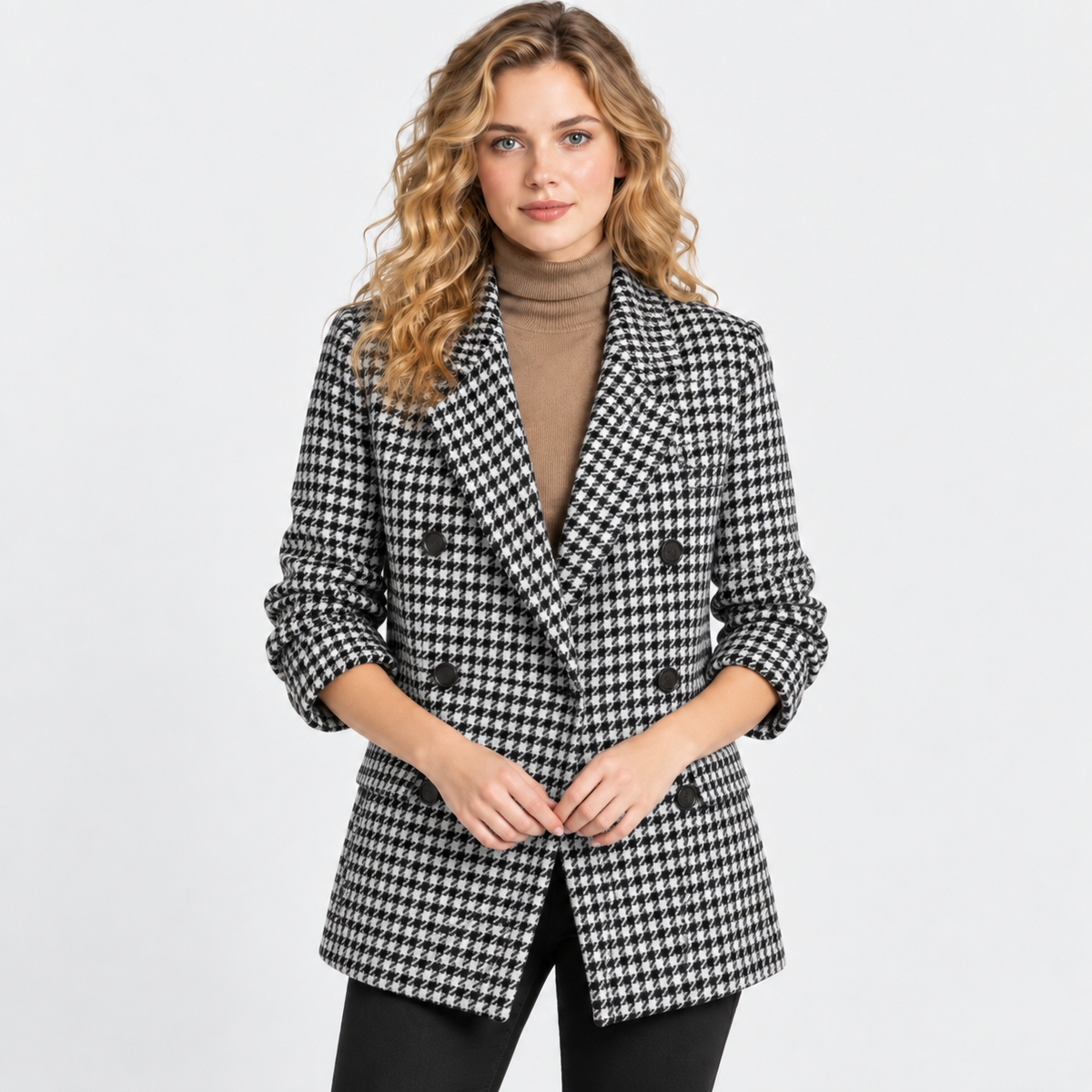 NAJAS | Women’s Houndstooth Coat Cotton Suit Collar Classic Outerwear