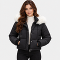 NAJAS | Women's Mint Green Puffer Jacket with Faux Fur Trimmed Hood
