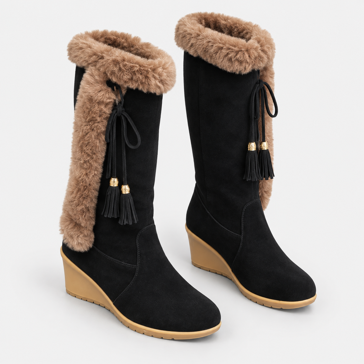 NAJAS | Women’s Winter Knight Boots Warm Plush Lined Wedge Heel Shoes