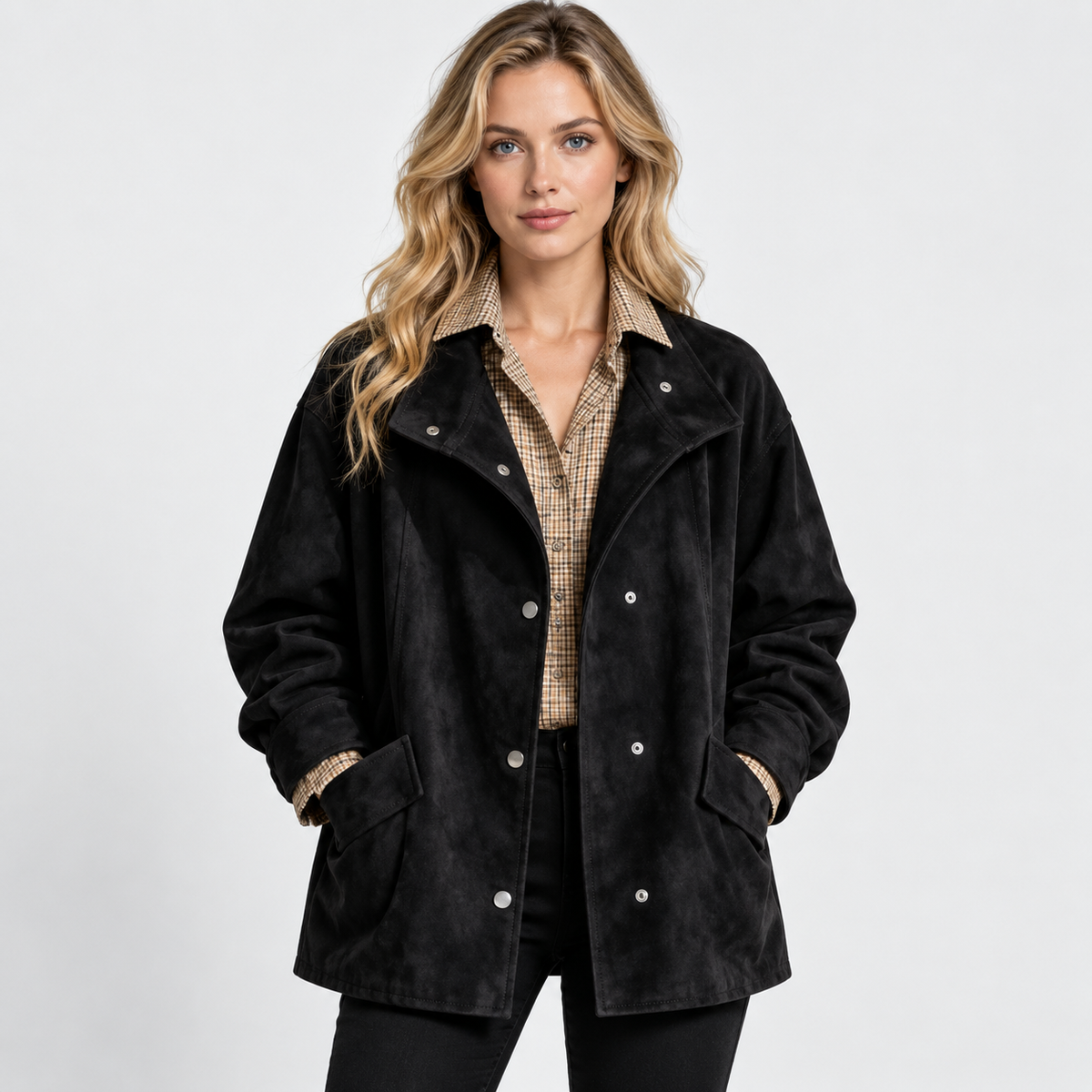 NAJAS | Women’s Suede Velvet Coat Mid Length Elegant Casual Outerwear