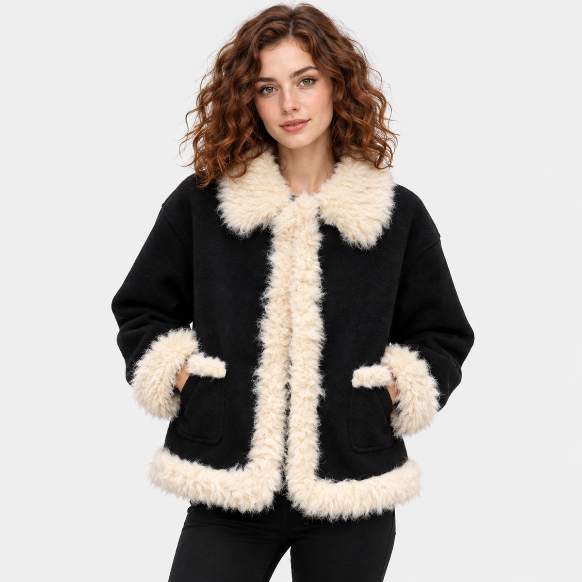 NAJAS | Women's Black Puffer Jacket with Fur Collar