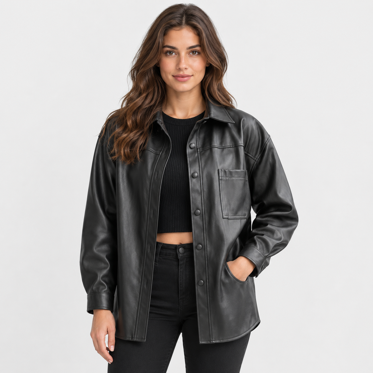 NAJAS | Women’s Faux Leather Jacket Black Moto Style European Fashion Coat