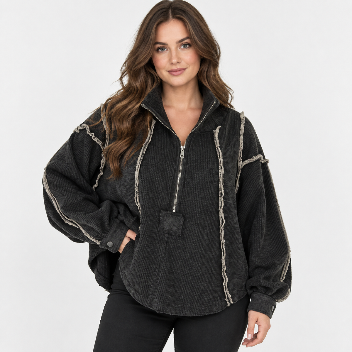 NAJAS | Women’s Pullover Sweater Frayed Hem Casual Fall Winter Knit Top