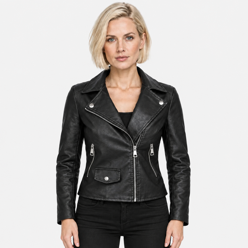 NAJAS | Women’s PU Leather Jacket Slim Fit Zip Up Winter Casual Coat