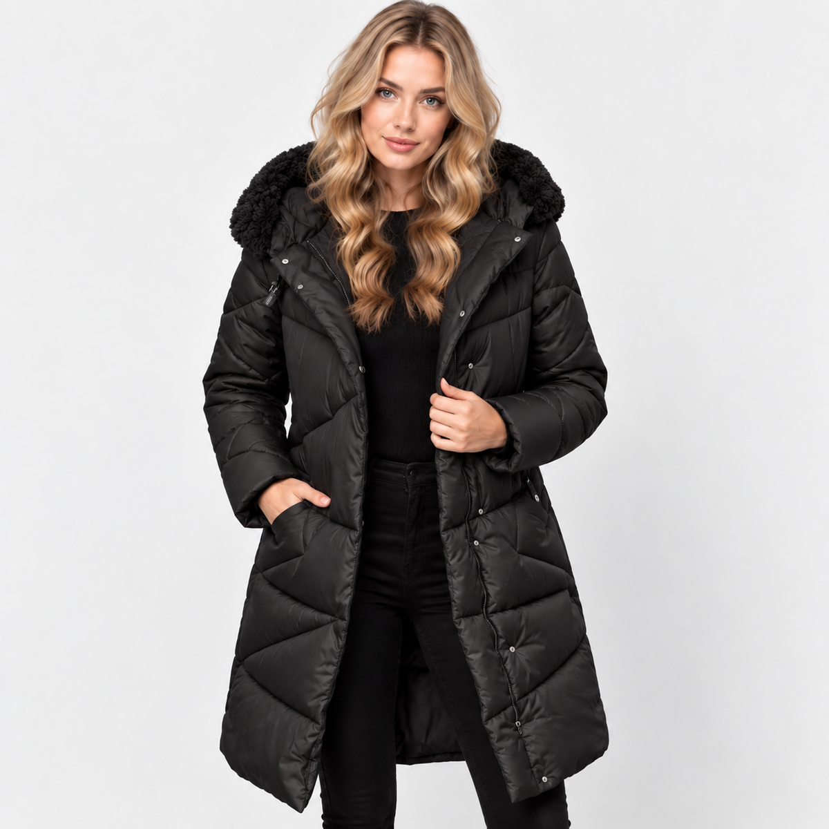 NAJAS | Women’s Mid Length Winter Coat Elegant Commuter Jacket with Pockets