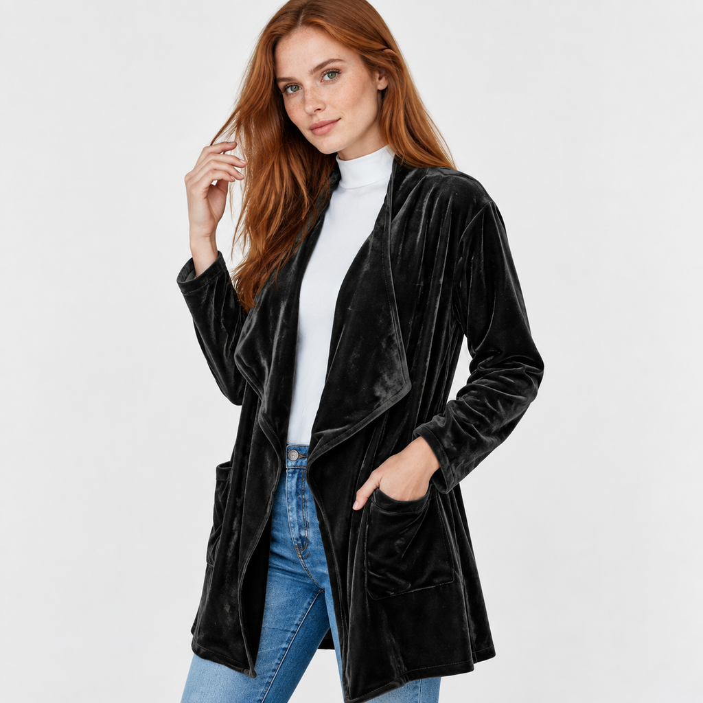 NAJAS | Women’s Long Velvet Overcoat Evening Casual Style Wear