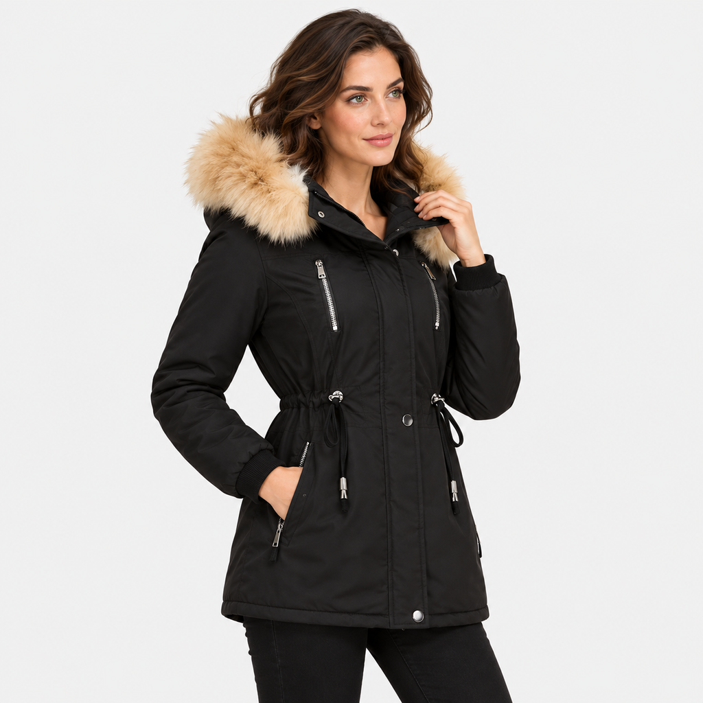 NAJAS | Women's Long Winter Coat with Detachable Hood and Faux Fur Collar