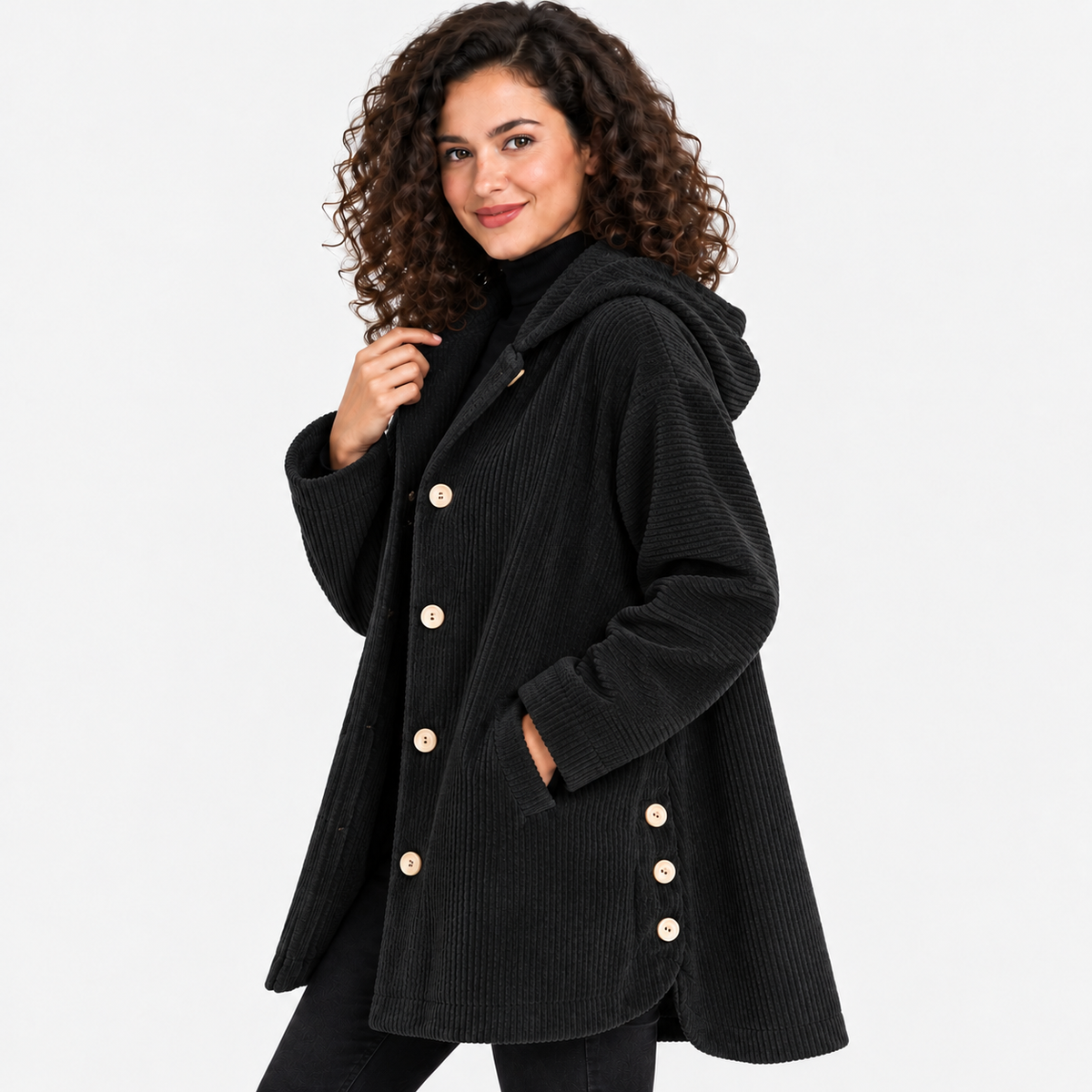 NAJAS | Women’s Corduroy Jacket Hooded Warm Pocket Fall Winter Coat