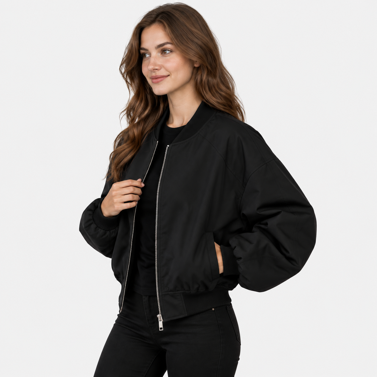 NAJAS | Women’s Solid Color Jacket Rabbit Fur Detail Long Sleeve Coat