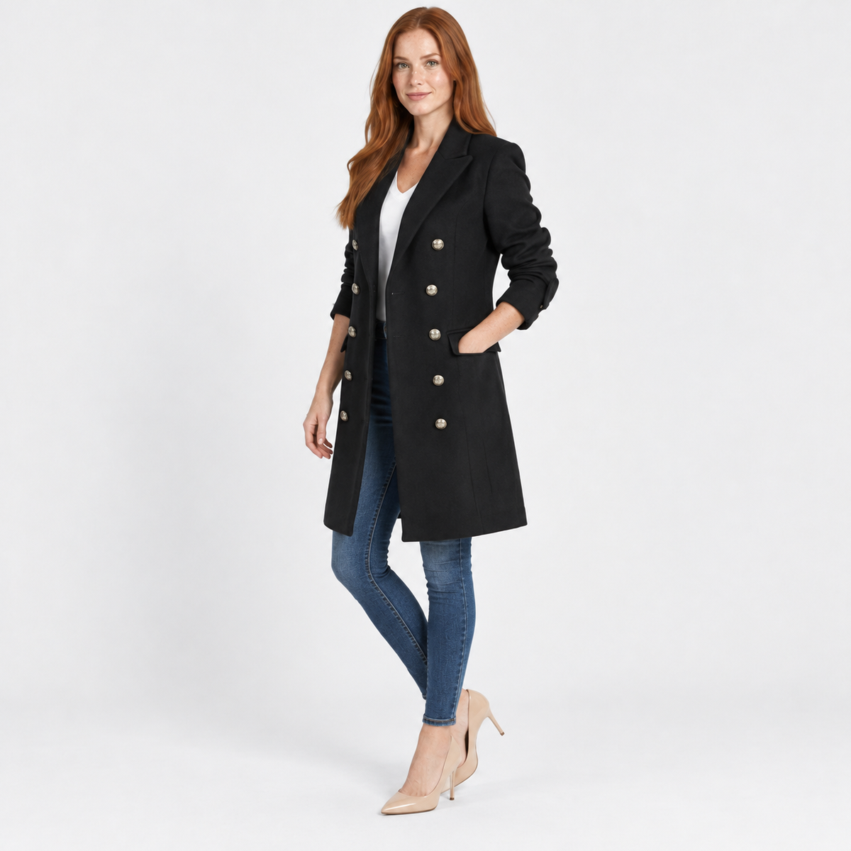 NAJAS | Women's Mid Length Trench Coat Slim Fit Elegant Casual Jacket