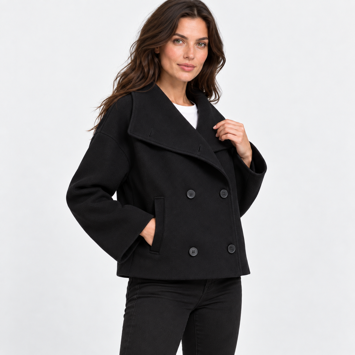 NAJAS | Women’s Double Breasted Coat Stand Collar Elegant Outerwear