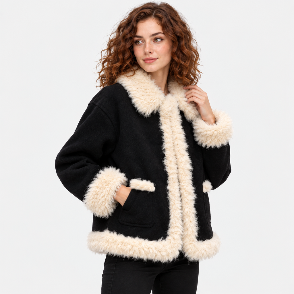 NAJAS | Women's Black Puffer Jacket with Fur Collar