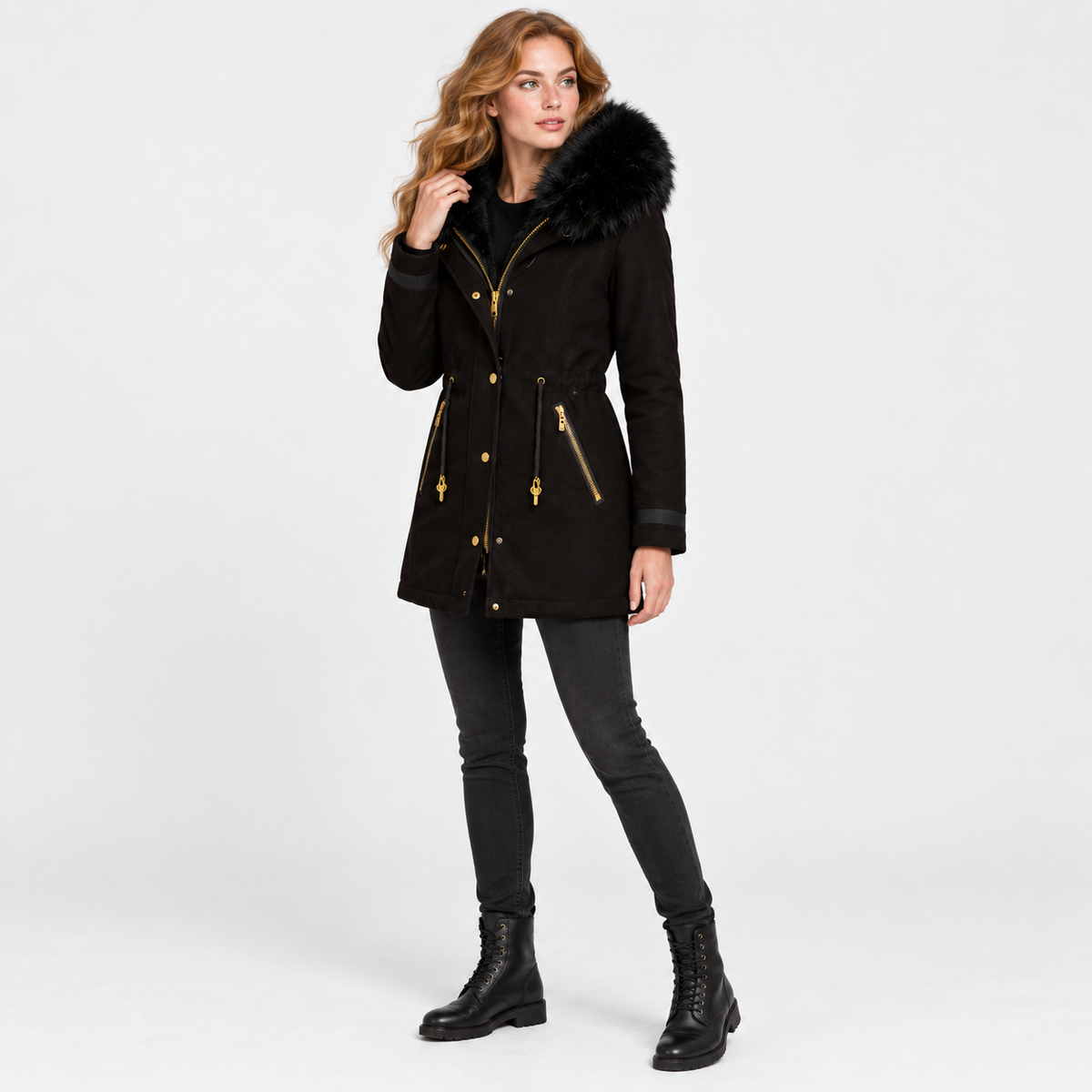NAJAS | Women’s Faux Fur Collar Coat Polyester Thick Winter Outerwear