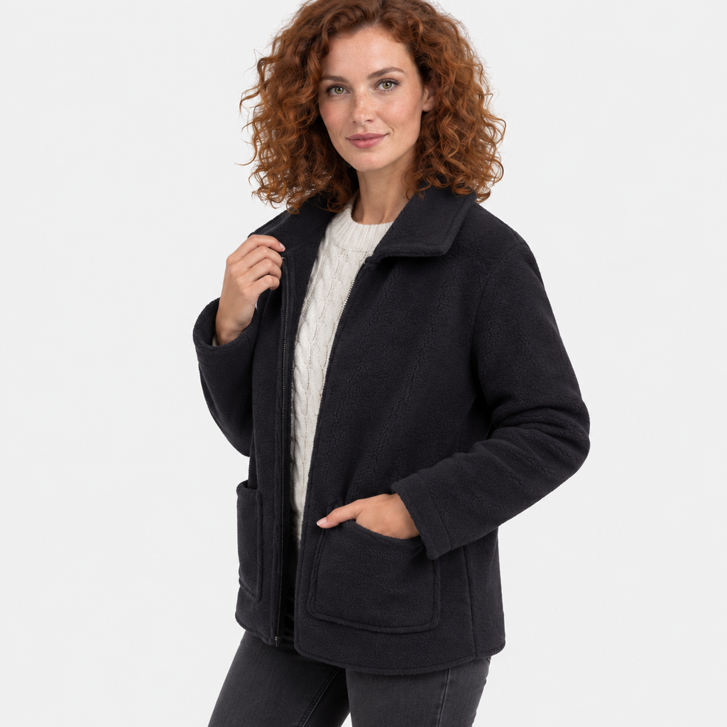 NAJAS | Women’s Zipper Jacket Polyester Lapel Collar Casual Winter Coat