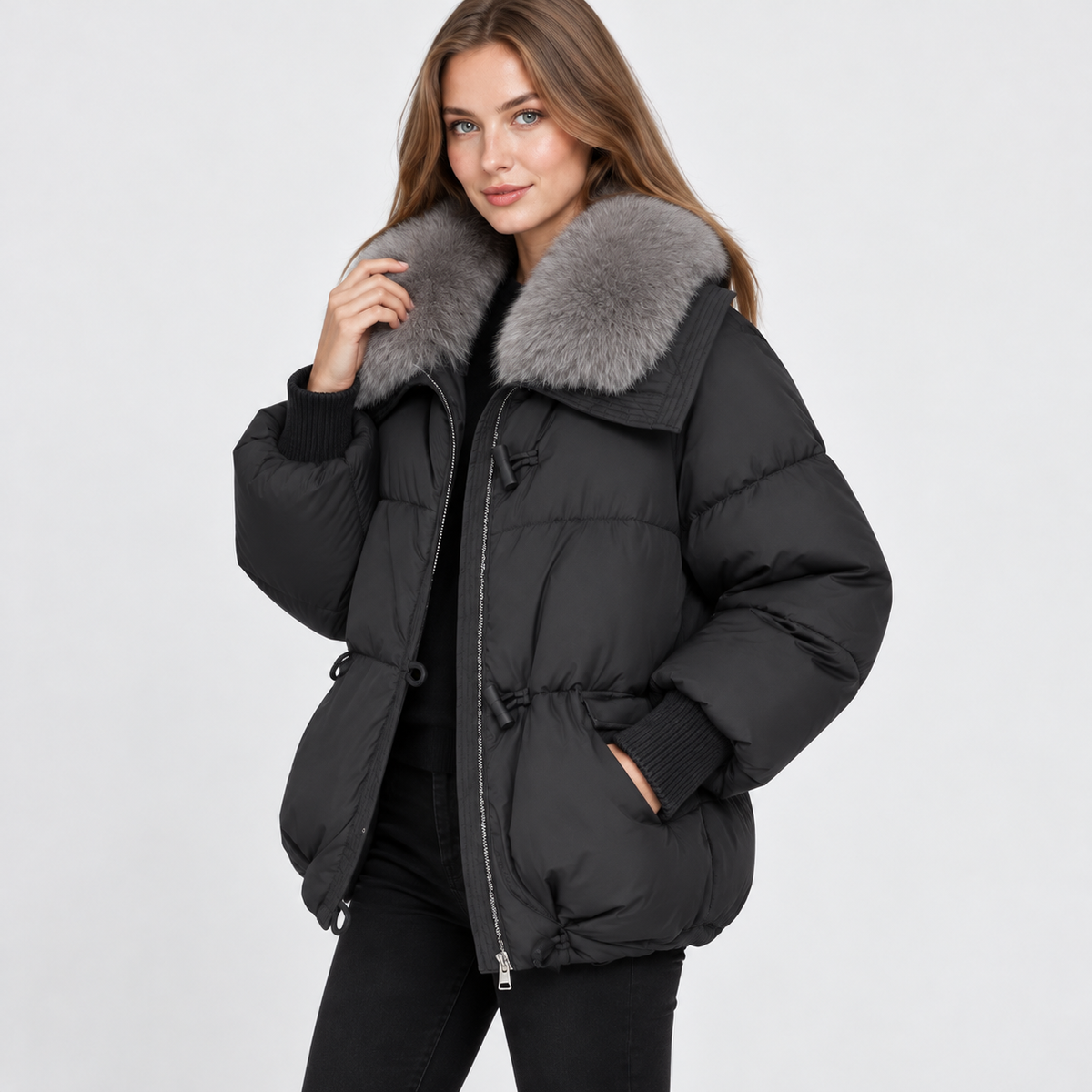 NAJAS | Women's Fur Collar Winter Jacket Warm Padded Short Coat